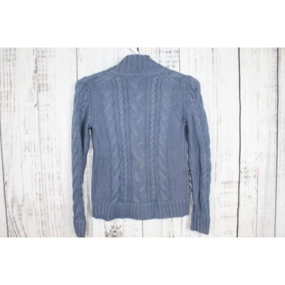 LL Bean Double L Cable Sweater Zip Cardigan Blue Size Small Pet - Picture 7 of 10